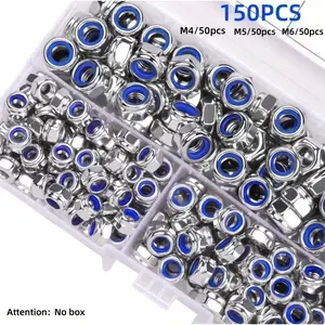 150Pcs M3-M8 Anti-Slip Hex Nuts Kit Grade 8 High-Strength Fully Threaded Secure Locking Fasteners, Heavy Duty Fastening, Heavy Duty Lock Nuts with Anti-Skid Performance, Safety Lock Design for Wide Applications in Industrial Machinery