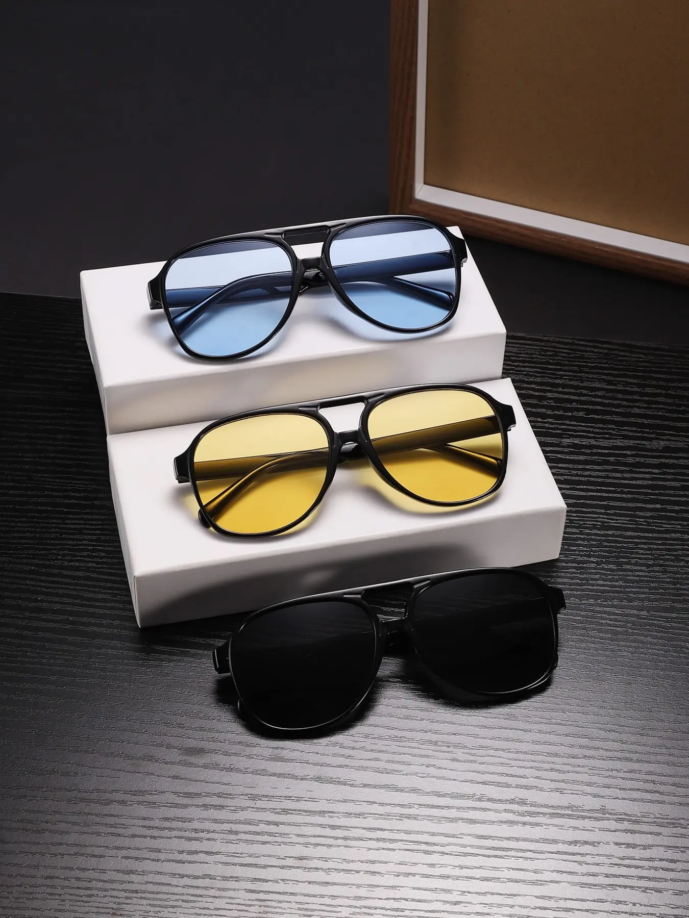 3pcs Men's Casual High-Quality Double Bridge Pilot Tinted Lens Sunglasses, Trendy Durable UV 100 Protection, Lightweight Outdoor Fashion Accessories