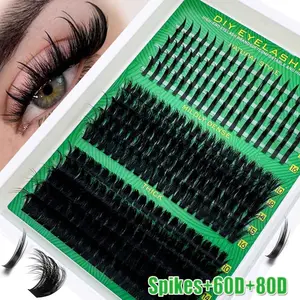 300D/200D160D/120D/100D/80D/60DLash Clusters With Spikes & Bottom Lashes Fluffy Volume Manga Natural Spiky Cluster False Eyelashes Fairy Cluster Lashes Wispy Manga Lash D Curl Individual Anime Mink Lashes Extensions Full Pack DIY At Home ﻿