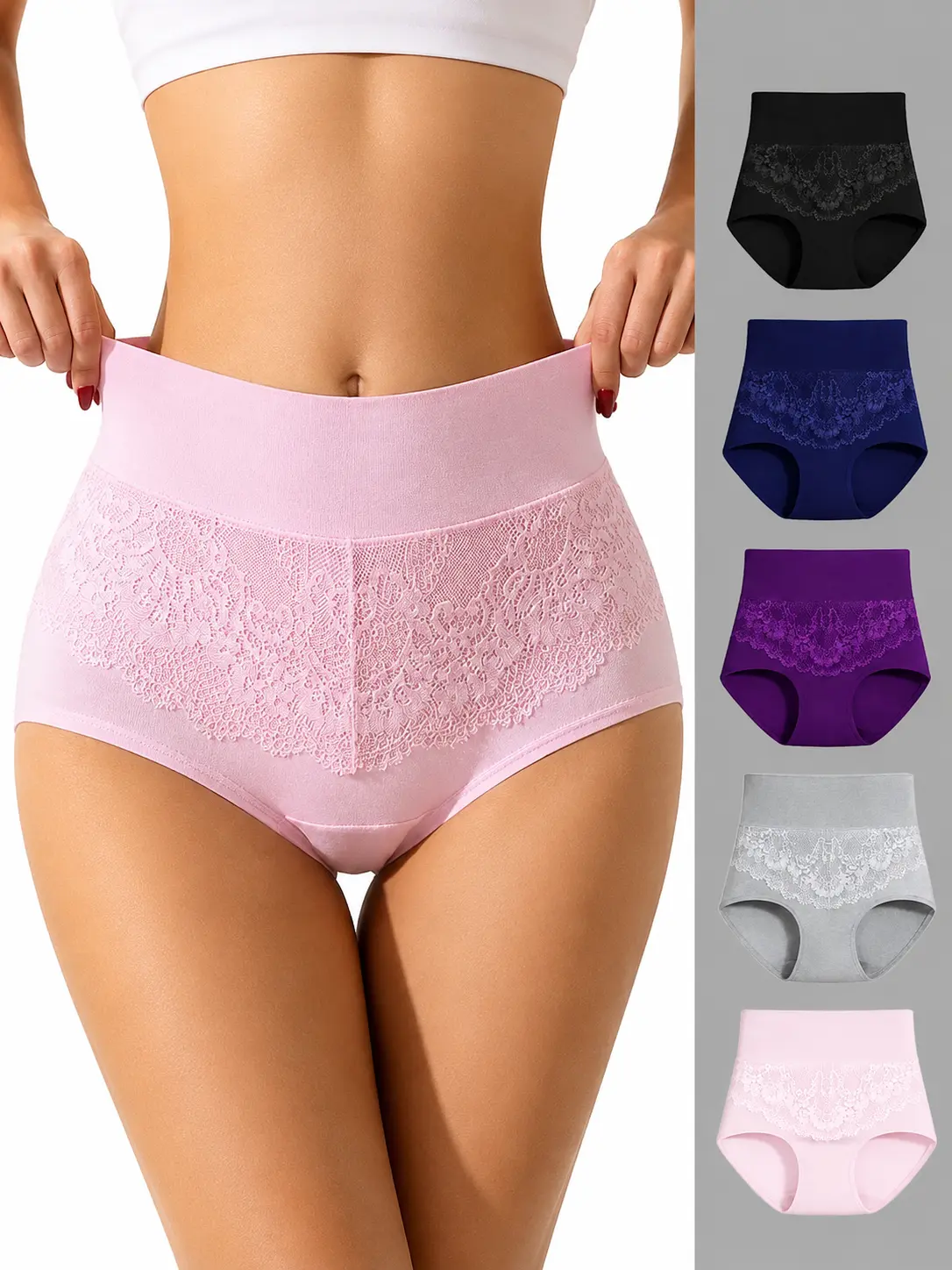 Women's Multipack Briefs 5-Pack, High-Waisted Soft Breathable Cotton Underwear with Tummy Control, Full Coverage and Chafing-Free Design basic everyday all-season high-waist hot com slight lace floral women intimate wear daily apron bellt kids