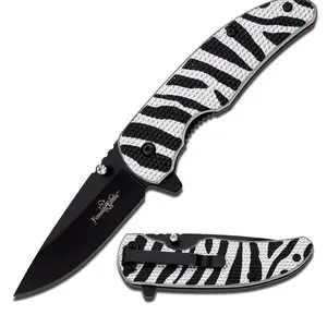 Beautiful Medium Size Folding Knife Tiger Stripe Aluminum Handle Pocket Clip