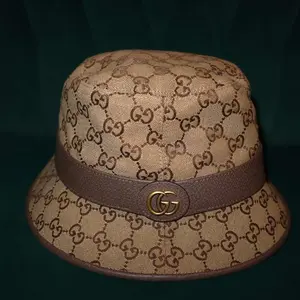 Pre-owned Gucci Brown GG Monogram Leather Trim Canvas Bucket Hat calfskin XL