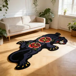 Unusual Leopard Rose Rug, Decorative Fluffy Rug, Animal Printed Rug, Soft Plush Bedroom Bedside Carpet, Luxurious High-End Sofa Living Room Decor, Washable Easy Clean