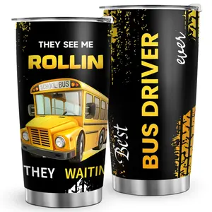 Back-To-School Season 1pc 20 Oz Stainless Steel Cup Blurred School Bus Vacuum Insulated Coffee Cup Gifts to Students And Teachers