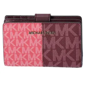 Pre-owned MICHAEL KORS PVC Small Leather Goods Jet Set Medium Bifold Zip Coin Signature Wallet Oxblood Multi MK