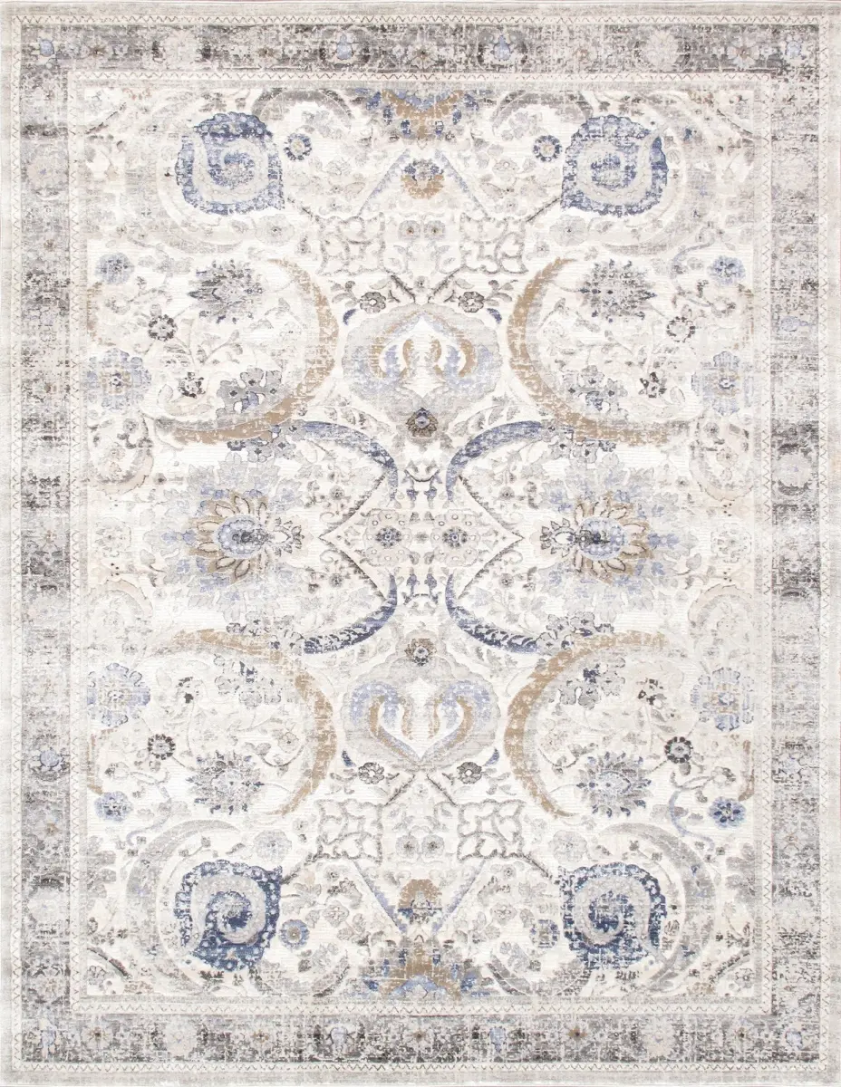Pasargad Home PRC-1021IB Power Loom Area Rug, 5x7ft, Amadeus Motif, Ivory, for Indoor Spaces & Room Decor