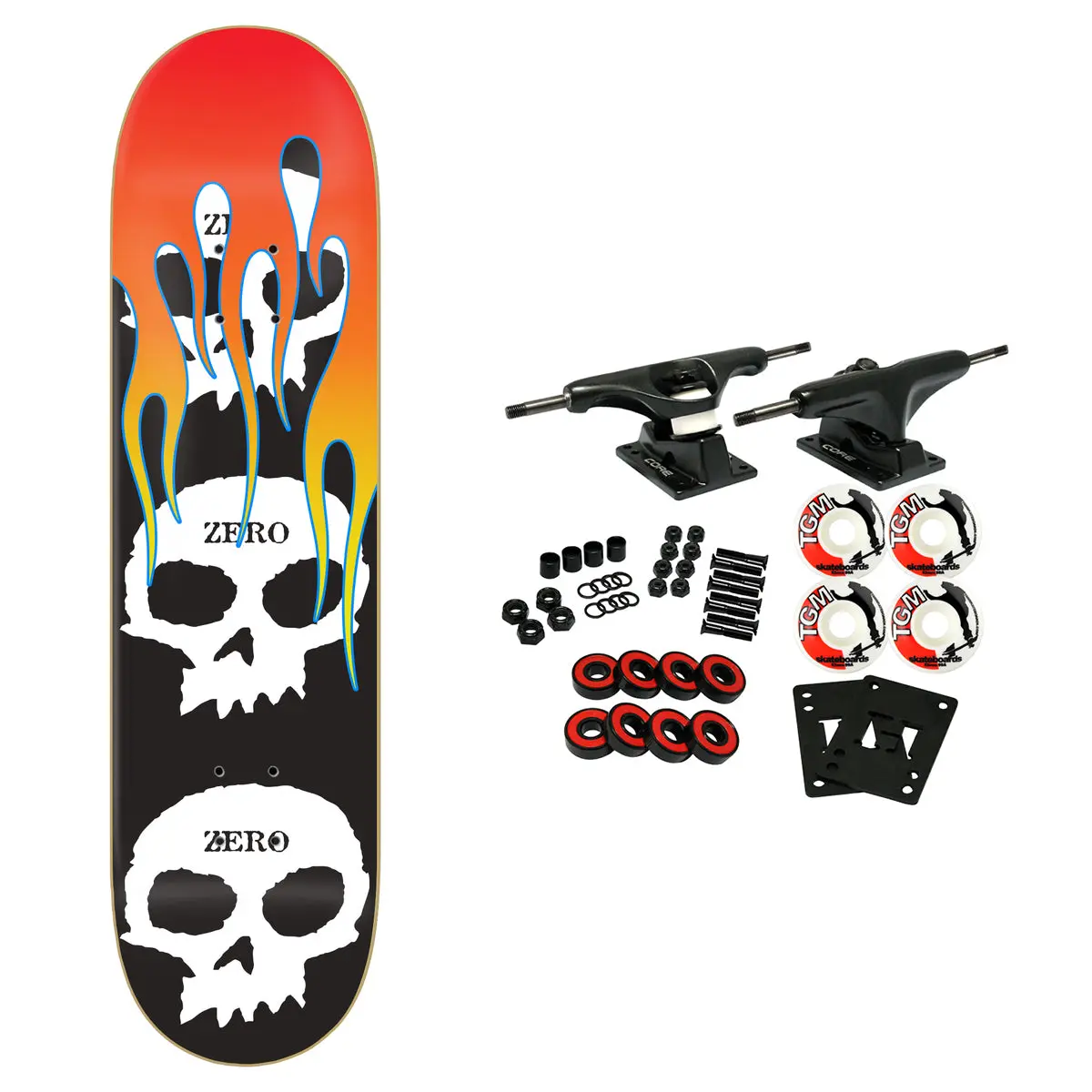 Zero Skateboard Complete 3 Skulls with Flames 8.5" x 32.3"