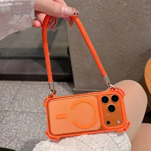 Crossbody Necklace Strap Lanyard Clear Magnetic Case For iPhone 17 16 14 15 12 13 Pro Max 16Plus 11 For Magsafe Shockproof Cover