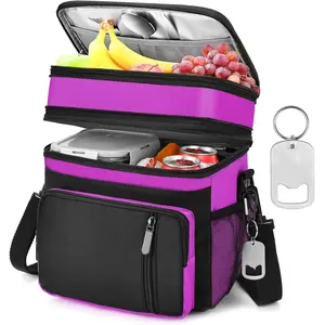 LOKASS Lunch Bag & Lunch Box for Men for Mother's Day - Double Deck Expandable Insulated Waterproof Leakproof Cooler Bag for Work/Picnic - Purple lunch bag
