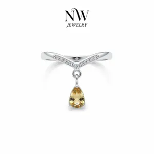Natural Citrine Ring with Movable Pendant - Handcrafted Dynamic Movement, Adjustable Fit, Modern Elegance, Jewelry for Women, Christmas Gift for Crystal Jewelry Enthusiasts