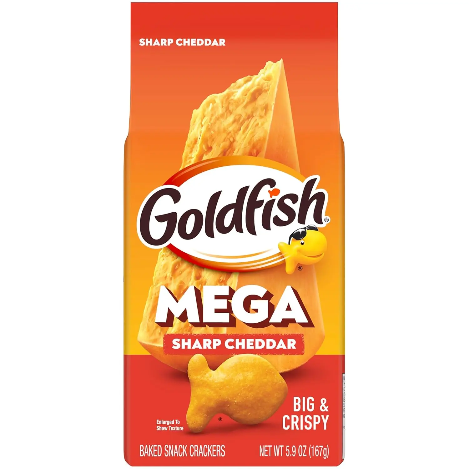 Goldfish Mega Bites, Sharp Cheddar Crackers, 5.9 Oz Bag