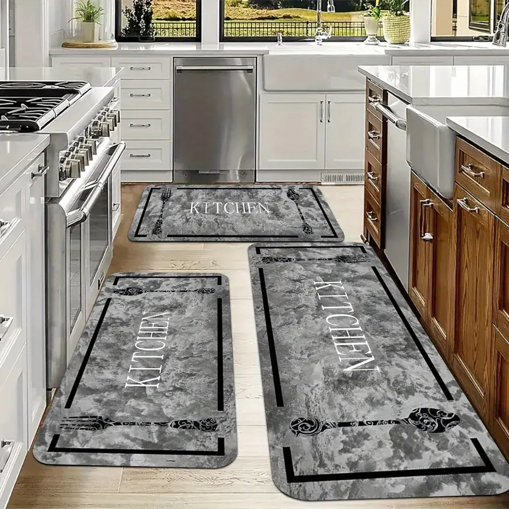 2/3pcs, Modern Kitchen Set Rug, Marble Texture Pattern Rug, Kitchen Rug, Flannel Material - Soft And Comfortable, Suitable for Bedroom Living Room Dining Room Kitchen Bathroom Entrance Rug Mat
