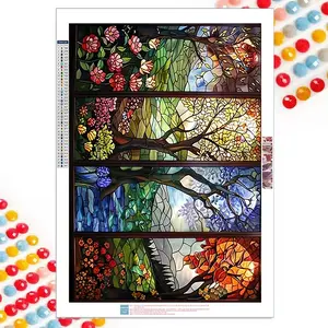 5D DIY Diamond Arts Colorful Painting Kit, 1 Set Four Seasons Landscape Pattern Diamond Arts Colorful Painting without Frame, DIY Decorative Art Picture for Beginner