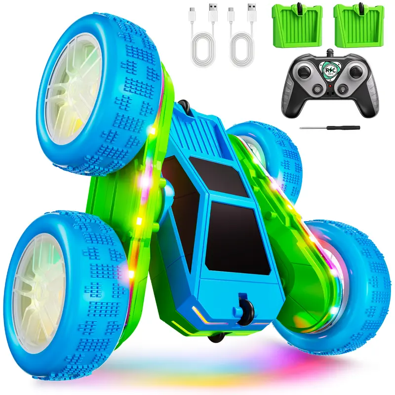 Remote Control Car 360° Flips Rotating RC Stunt Car with USB-C Charge Modular Battery 4WD RC Cars with LED Lights Strips All Terrain RC Truck Toys for Kids 3+ Year Old Boys Christmas Birthday Gift
