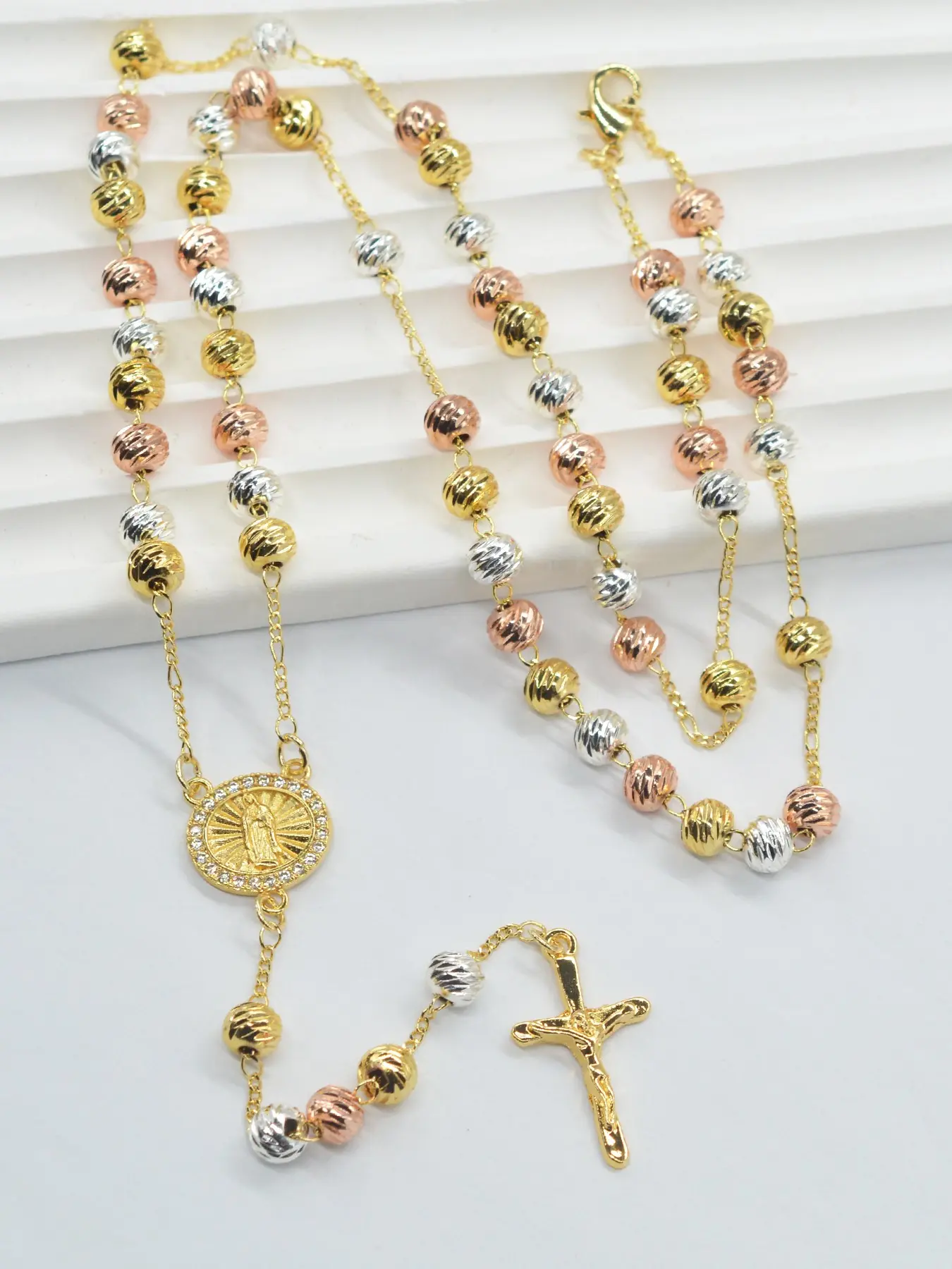 Elegant Guadalupe Virgin Mary Jesus Cross Religious Colorful Beaded Pendant Necklace, Unisex Daily Wear Jewelry, Thanksgiving Easter Gift, Dangling Charms Necklace, Trendy Charm Necklaces, Faith Necklace, Exquisite Jewelry Gift