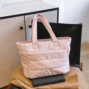 BIGWIG Women's Cozy Blush Pink Nylon Cloud Tote Bag - Lightweight Quilted Padded Shoulder Handbag, Soft Fabric, Spacious Compartment for Everyday Use, Work Commute, Travel Essentials