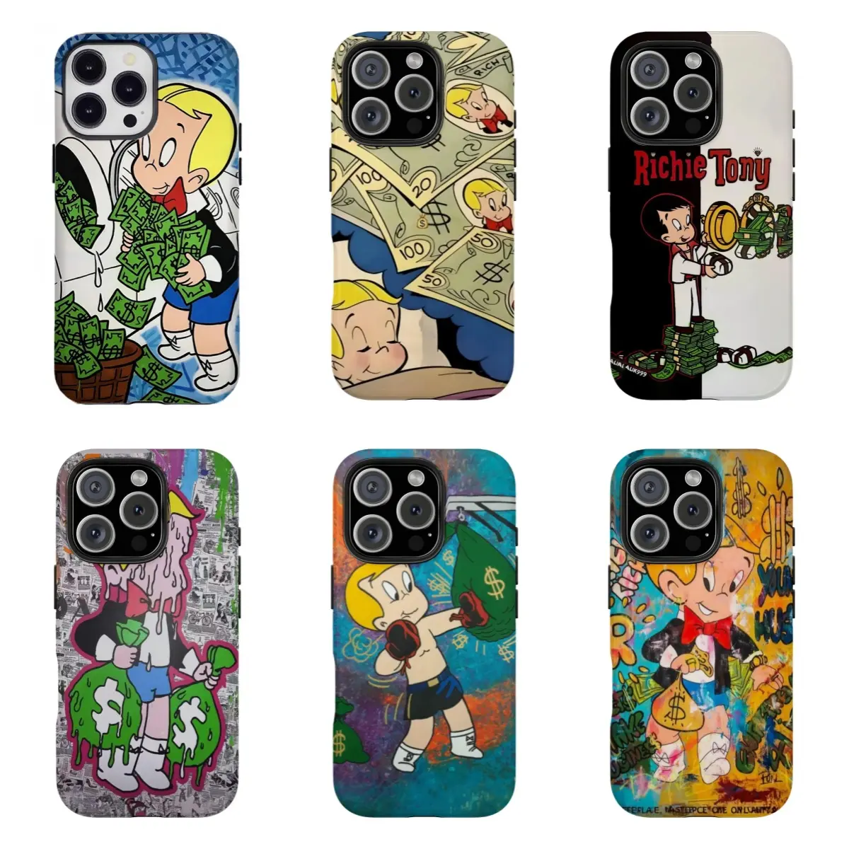 Richie Rich Money Protective Wireless Custom Casing - Pop Art, Cartoon, Graffiti Aesthetic Design - Resistance Cell Phone Accessory Shell for iPhone 11-17, Samsung S21-S25 - Ideal Handheld Gift for Friends