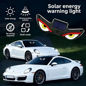 Solar Powered Devil's Eyes LED Car Light - Dynamic Windshield Ambient Lamp with Vibration & Light Sensor, Suction Mount, 3 Modes, Solar & Type-C Charging for Cars & Trucks