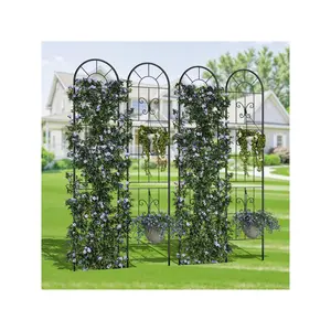 black- 4 Pack Panels No Dig Dog Fence Outdoor - 55 Inch Tall Rustproof Animal Barrier With Gate, Decorative Garden Fence Panels For Yard Border, Patio(55 X 11.8inch)