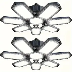 2PACK Ultra-Bright 6500K LED Garage Lights with 7+1 Adjustable Panels, Quick Installation, E26/E27 Base Compatible (Not Included), Foldable Design for Basements, Warehouses, Storage Rooms