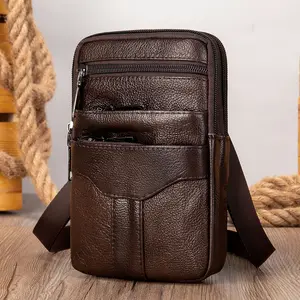 Men's Genuine Leather Crossbody Phone Bag, Casual Style Top-Grain Cowhide, Multi-Functional Large Capacity Shoulder Sling Pack for Outdoor Use, Everyday Carry Bag |   Minimalist Design |   Durable Leather