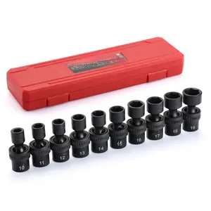10 PCS 3/8" Drive Standard Universal Impact Socket Set, 6 Point, CR-MO, Metric,10-19mm Hand Tools Wrench,