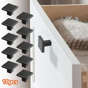 Set of 10 Square Cabinet Knobs Satin Nickel Drawer Knobs Silver Cabinet Pulls, Solid Kitchen Hardware for Cabinets Drawers Bedroom Dresser Bathroom Cupboard