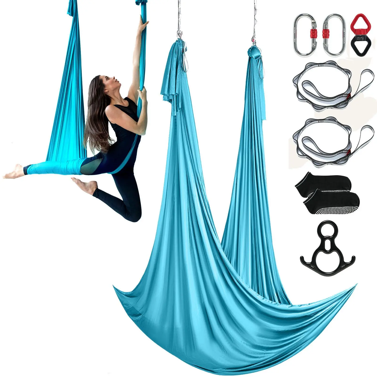 VEVOR Aerial Silk & Yoga Swing,  11 Yards, Aerial Yoga Hammock Kit with 100gsm Nylon Fabric, Full Rigging Hardware & Easy Set-up Guide, Antigravity Flying for All Levels Fitness Bodybuilding, Blue