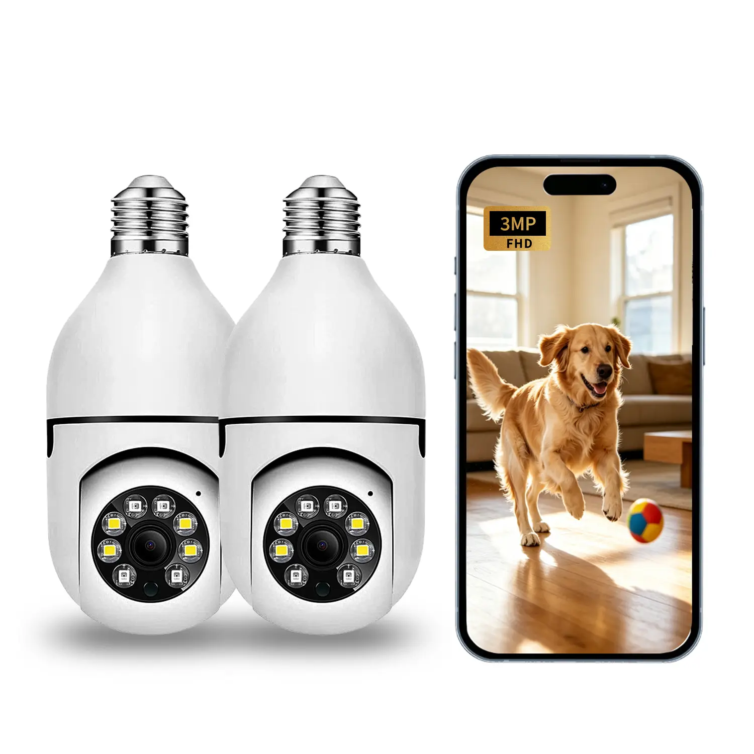 PCGVY 3MP AI Light Bulb Security Camera, 360° PTZ Indoor WiFi Camera with Auto Tracking, Human Detection, 2-Way Audio, Night Vision, Motion Alerts, E27 Easy Installation, SD Card & Cloud Storage