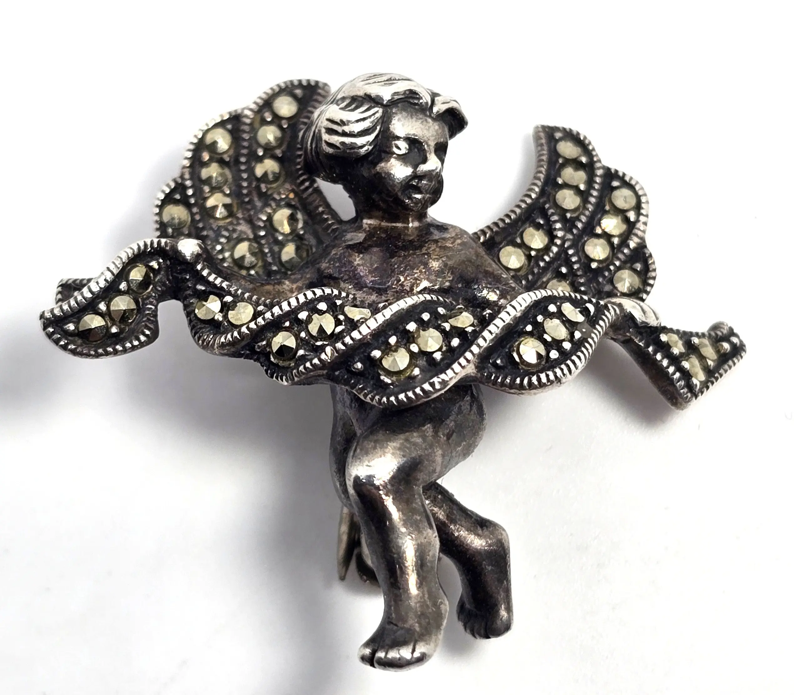 Judith Jack Cherub Cupid Putti marcasite Vintage Sterling Silver Brooch pin