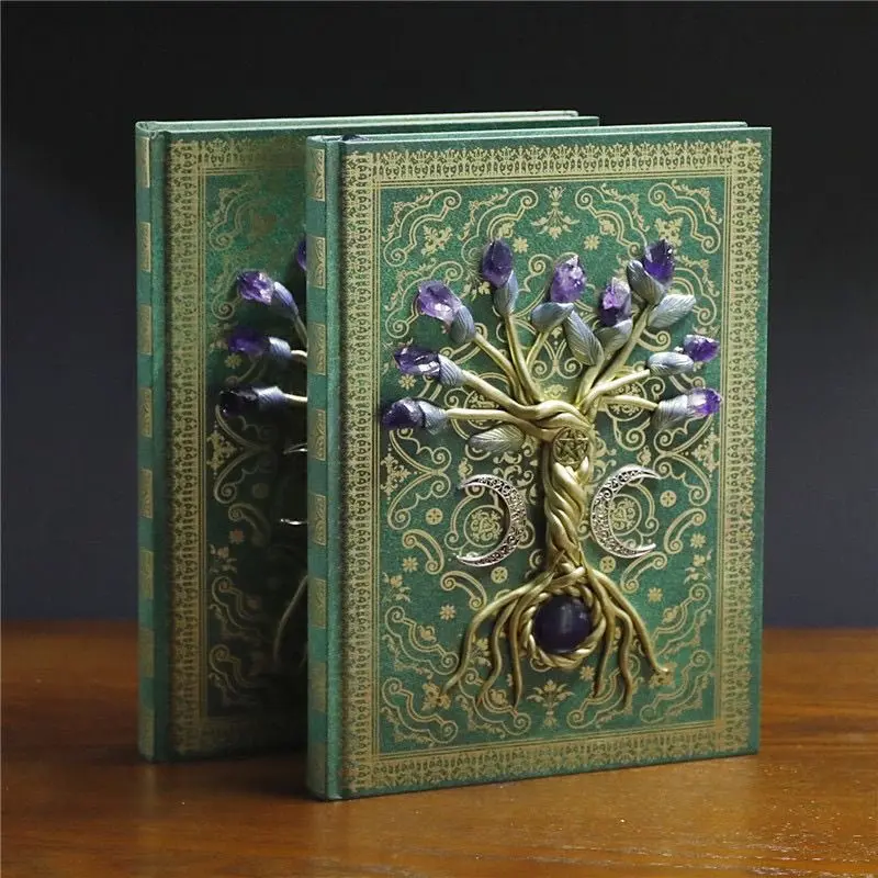 Art Infused Positive Energy Crystal-Protected Handmade Vintage Faux Leather Tree of Life Journal - For Creative Writing, Daily Gratitude Practice, Birthday Gifting (Spiritual Use)