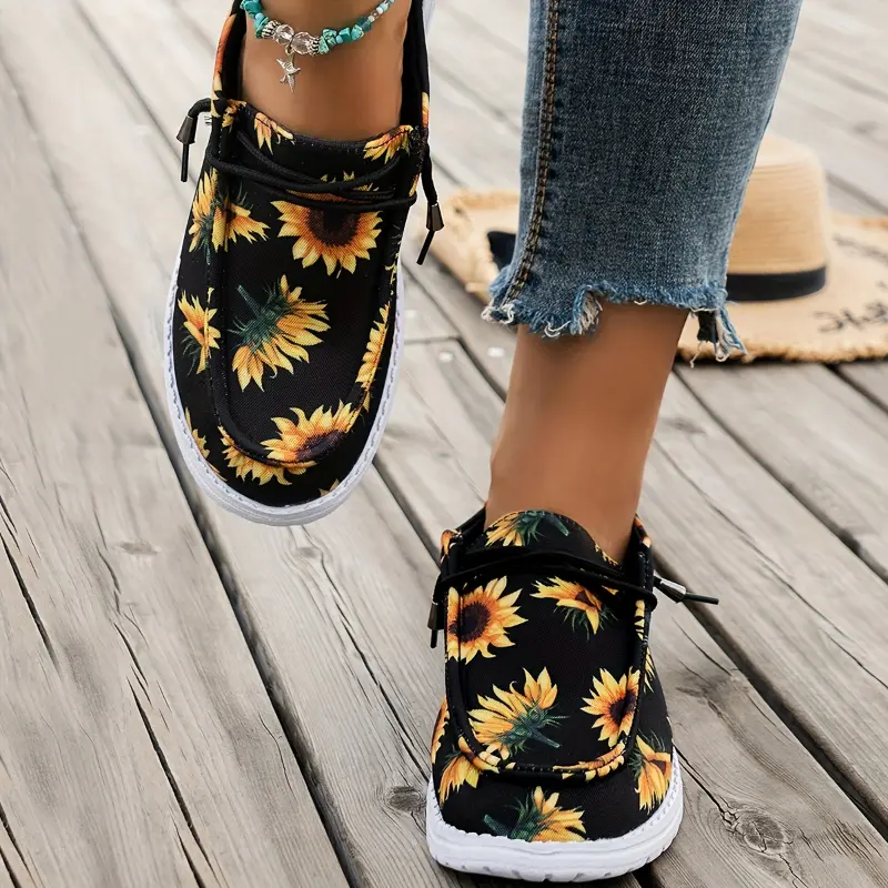 Fashion Color Block Sunflower Print Slip On Casual Shoes, Lightweight And Breathable Walking Shoes, Comfortable Outdoor Sport Running Shoes For All Seasons, Women's Footwear Girl Runner