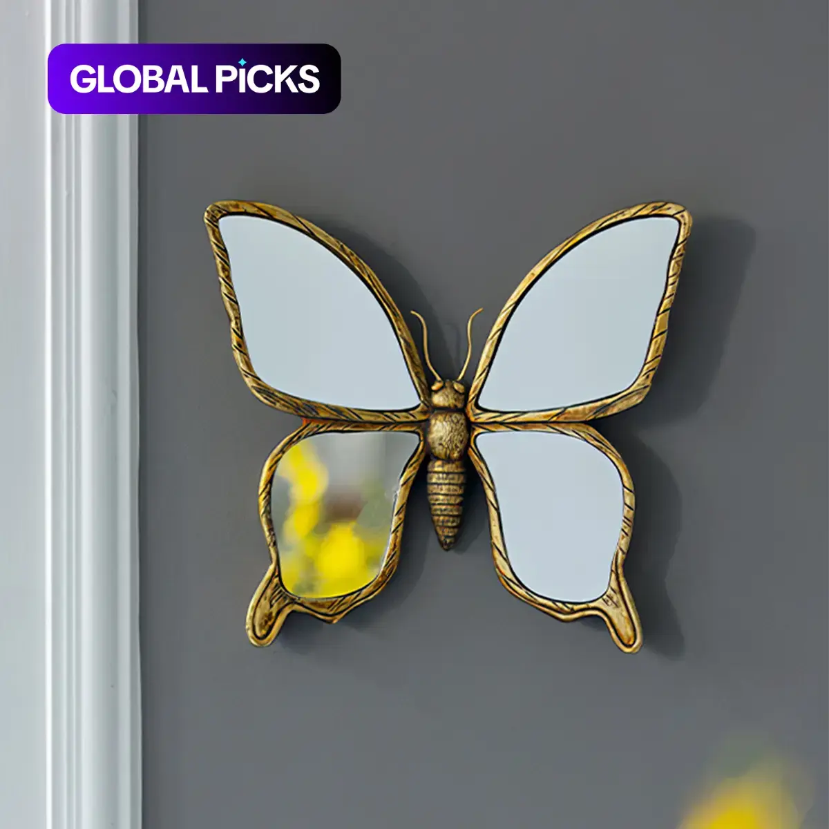 Butterfly Design Wall-Mounted Mirror, Vintage Resin Butterfly Wall Hanging Decor for Living Room & Bedroom Decoration #GLOBAL PICKS