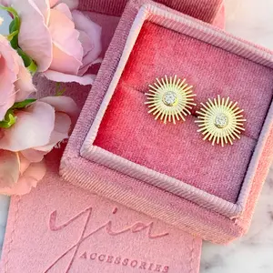Solstice Glow Sunray Diamond Stud Earrings, Elegant Dainty Trendy Costume Fashion Jewelry with Pushback Closure