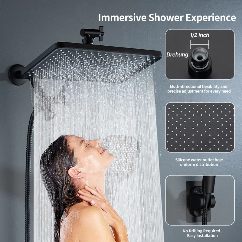 Rainfall Shower Head with Handheld Combo - Large Coverage, 3-Mode Handheld Shower Wand with Built-In Cleaning Gun - Bathroom Upgrade Fixture
