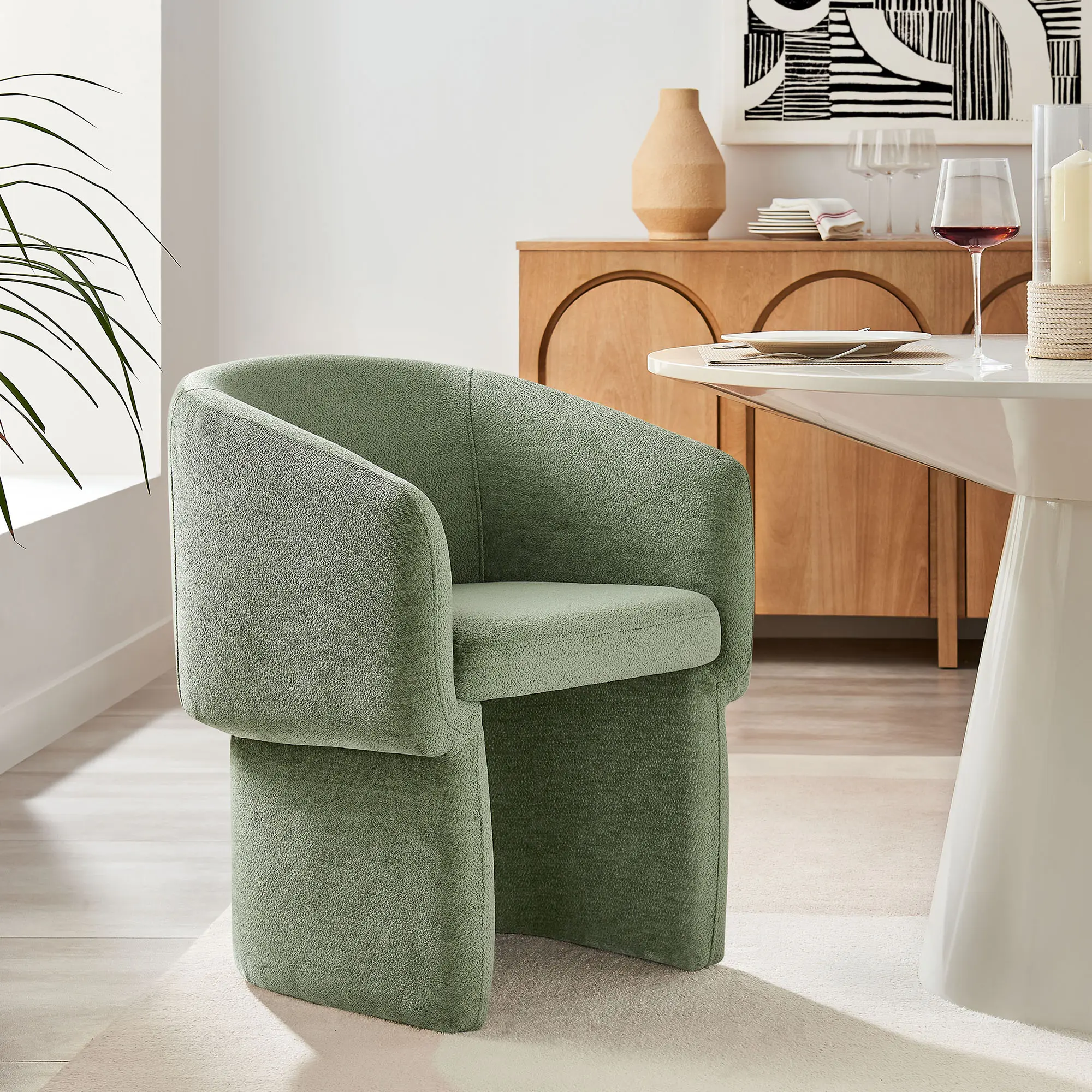 Verity Chenille Dining Armchair in Sage