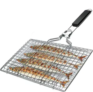 Fish Grilling Basket, Folding Portable Stainless Steel,Expanded Convenient Outdoor Grill Mesh,Fish Grill Baskets for Outdoor Grill Vegetables, Fish Grilling rack for Grill, BBQ Grilling Basket, Stainless steel Grill Basket for Veggies, shrimp