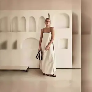 Womens Dress Halter Neck Dress Sleeveless Sexy Backless Boho Maxi Long Cotton Linen Dress Casual Elegant