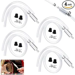 4 PCS Brake Bleeder Hose Kit – One Way Check Valve Tube for Car & Motorcycle Hydraulic Brake & Clutch Bleeding, Soft Hose with Metal Clips Repair Tool