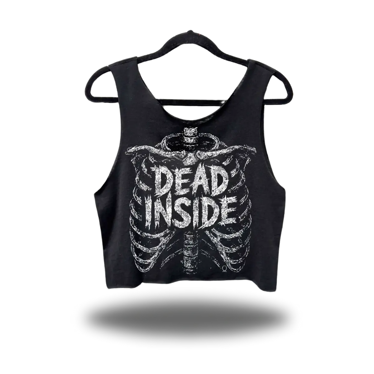 TheDriveClothing DEAD INSIDE Spine Road Rash Crop Tank Top – Black Unisex Graphic T-Shirt, Red Vintage Print, Y2K Streetwear, Festival & Casual Edgy Summer Outfit, 100% Ring-Spun Cotton