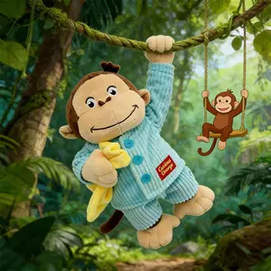 34CM New Cartoon Anime Curious George Plush Toy Monkey Stuffed Animal Doll Soft Game peripheral Kid Fan Birthday Accompany Gifts
