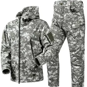 Winter Thicken Men Camo Suit Waterproof Tactical Training Set Multi-pocket Hooded Jacket Fleece Pants Outdoor Hunting 2-piece Autumn winter