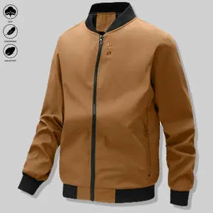 New Men's Fashion Jacket Sports Outdoor Casual Workwear Zipper Pocket Coat Windproof Top Solid Color Fashionable Casual High-Quality Polyester Fiber Zipper Stand Collar Long Sleeve - Perfect Choice for Spring and Autumn Seasons