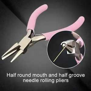 Pink Handle 5-Inch Precision Round Concave Pliers - 1pc Half-Round Mouth & Half-Groove Needle Rolling Piers for Metal Wire Looping & Bending - DIY Jewelry Making Hobby Tool