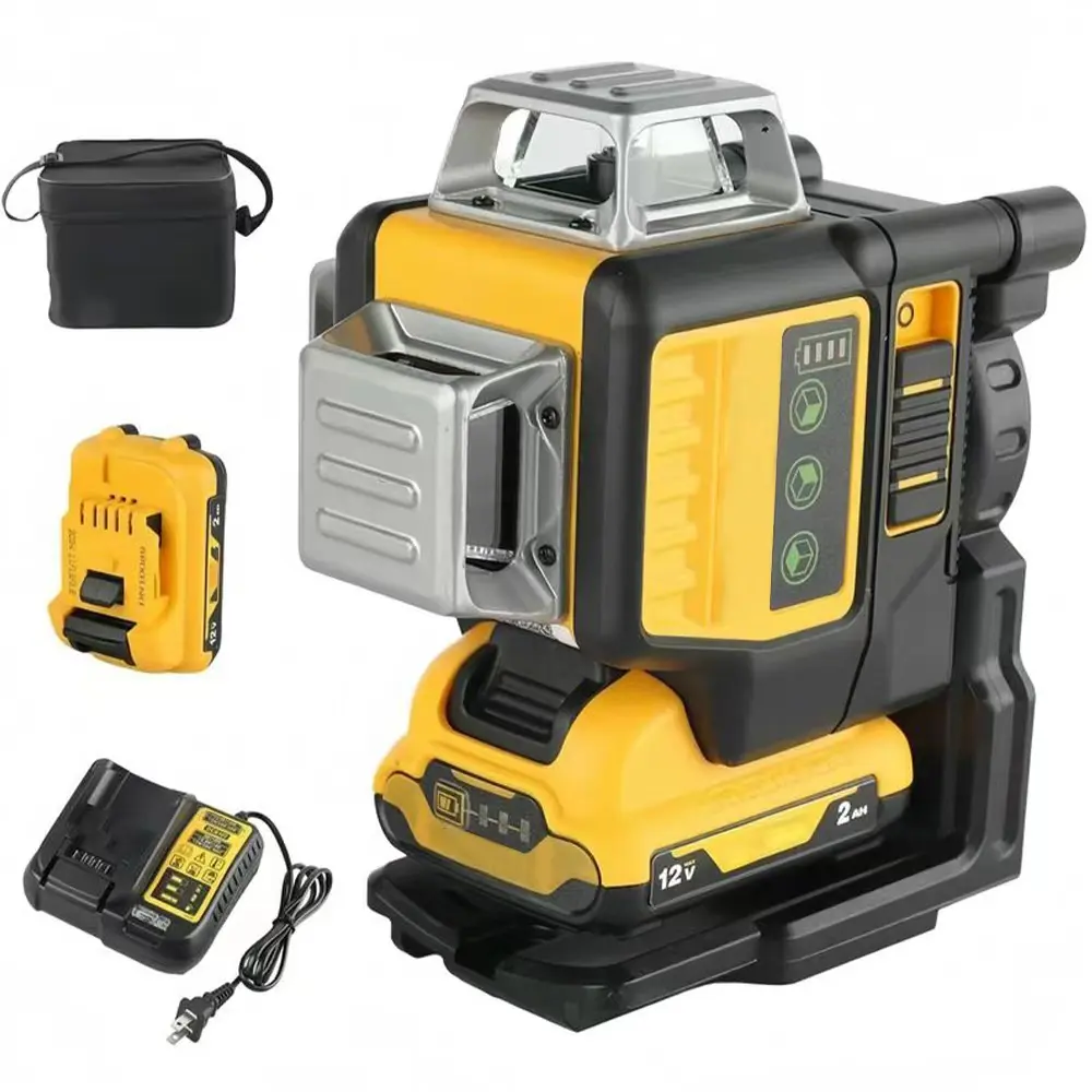 【Best Gift】 3 Sides 360 Degree Vertical 12V Lithium Battery 12 Lines Level 360 Horizontal Green Meter Outdoor IP65 Rated Durable Over-Molded Case with Battery & Charger