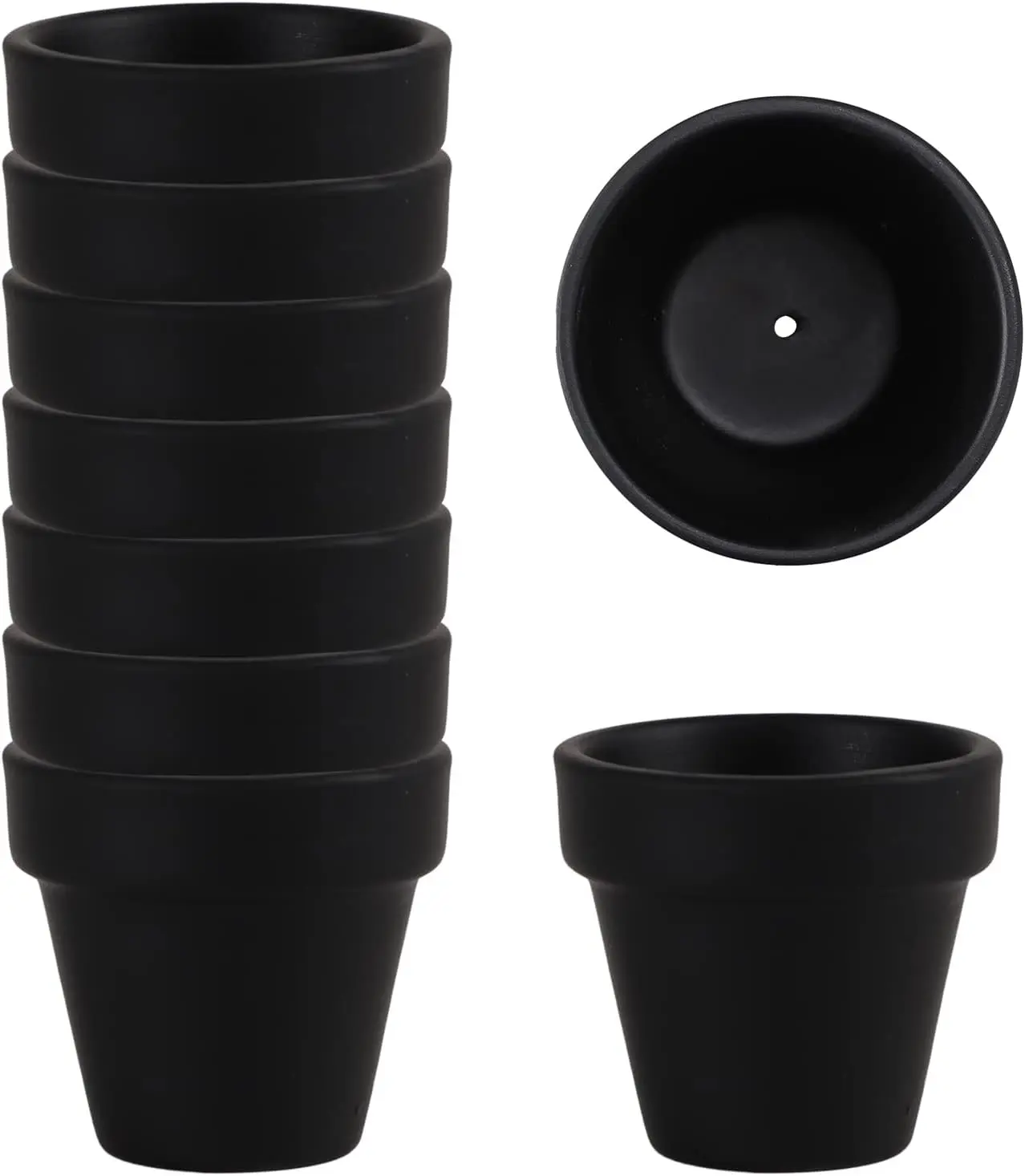 9 Pcs Small Mini Black Clay Pots 2.1'' Terracotta Pot Clay Ceramic Pottery Planter Cactus Flower Pots Succulent Nursery Pots- Great for Window Boxes, Cactus, Plants, Crafts, Wedding Favors