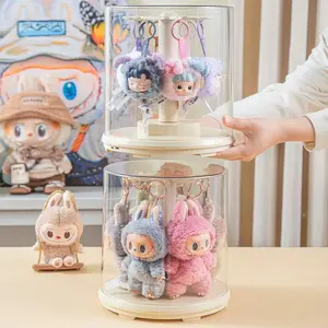 1pc LABUBU or 360° Rotating Acrylic Storage Box - Transparent Cylindrical Dust-proof Storage Box with Hook, Perfect for Collectibles, Pendants and Labubu Themed Decorations | and (Dolls) Fabric Storage Bin utility rack Clear Box Set Organiser