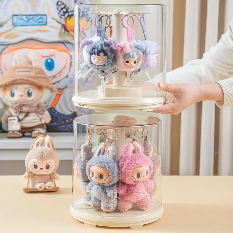 1pc 360° Rotating Acrylic Storage Box - Transparent Cylindrical Dust-proof Storage Box with Hook, Perfect for Collectibles, Pendants and Dolls Themed Decorations | and (Dolls) Fabric Storage Bin utility rack Clear Box Set Organiser