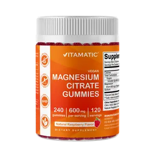 Vitamatic Magnesium Citrate Gummies - 600mg per Serving, 240 Vegan Raspberry Flavor, Bone Health Support, GMO Free, No Artificial Flavor, No Preservatives, Minerals Dietary Supplements, Natural Nutrition