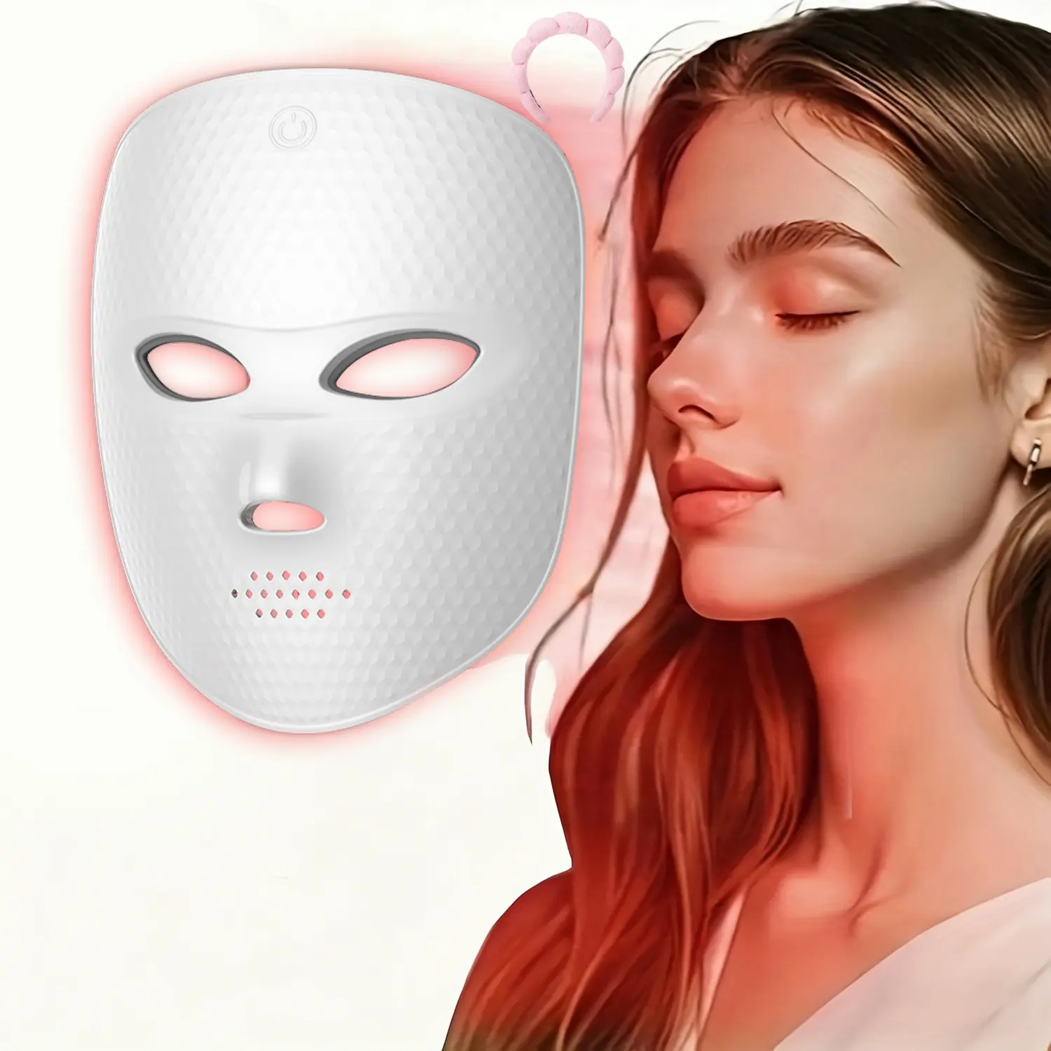 2027 New Light Therapy Mask, Seven Color LED Face and Neck Care Mask, Eye Protection Design, Wireless LED Mask, LED Facial Mask, Ideal Gift, Includes Hairband
